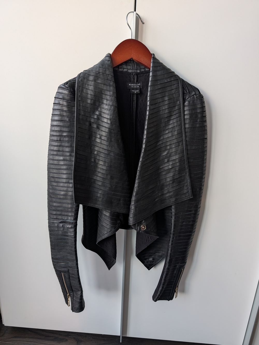 Marciano Black Textured Draped Leather-Effect Jacket